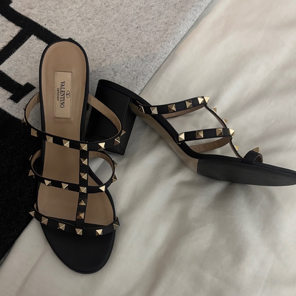Valentino Black and Gold Studded Heels